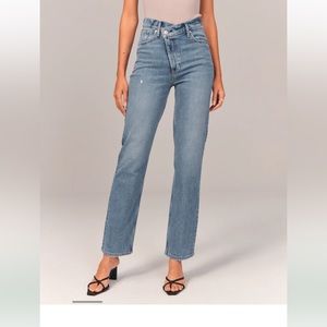 Abercrombie 90s ultra high waist criss cross front jean